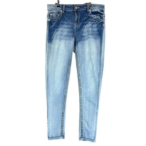 Rebel & Soul Jeans Women Sze 14 Blue Stone Fading Whiskered Wash Skinny Mid Rise - Picture 1 of 13